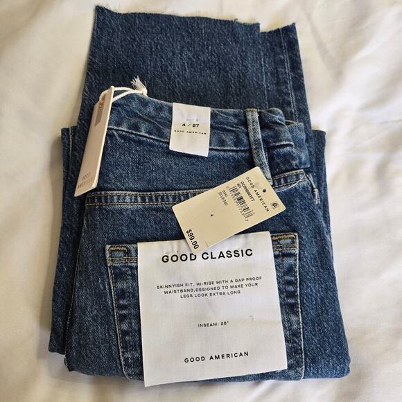 NWT Good American Good Classic High-Rise Straight Jeans Size 4/27 Raw Edge Denim - Picture 3 of 12